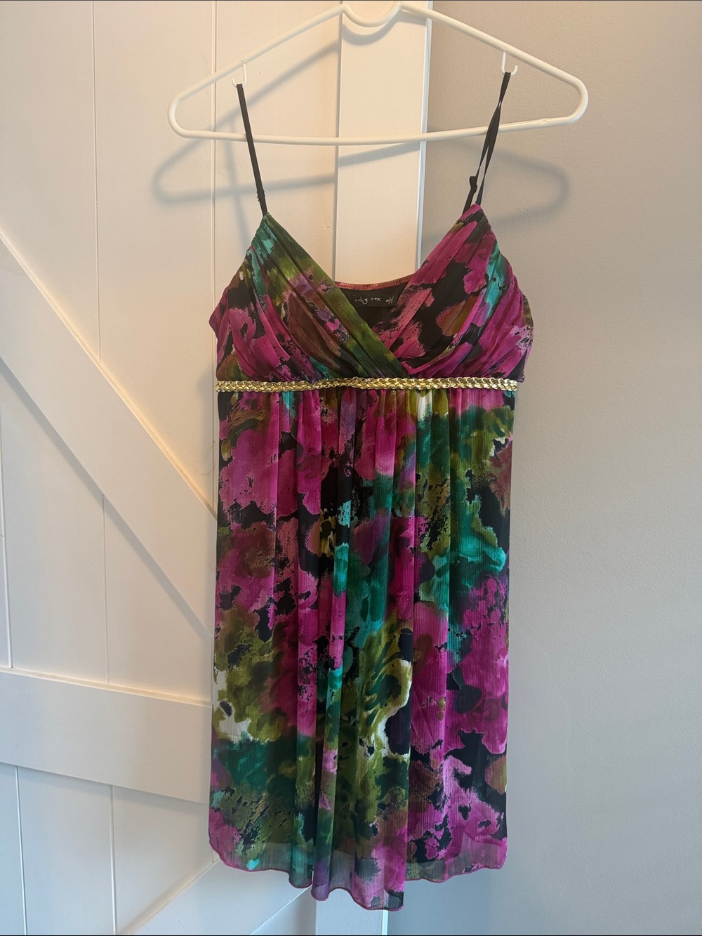 Ruby Rox Floral Empire Chemise in Fuchsia, Teal & Olive